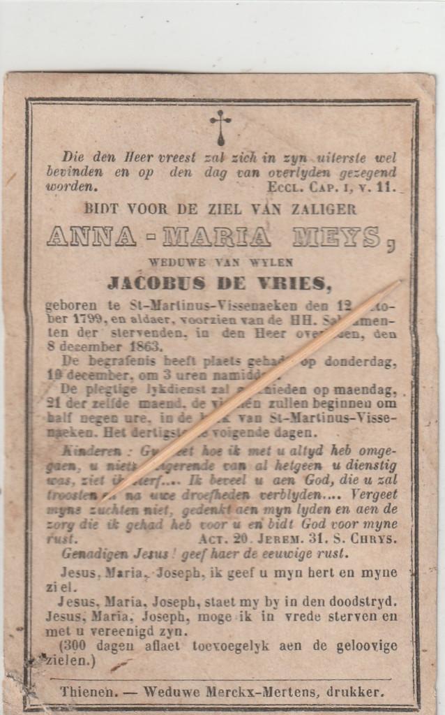 Carte de prière de Vissenaken, Envoi, Image pieuse
