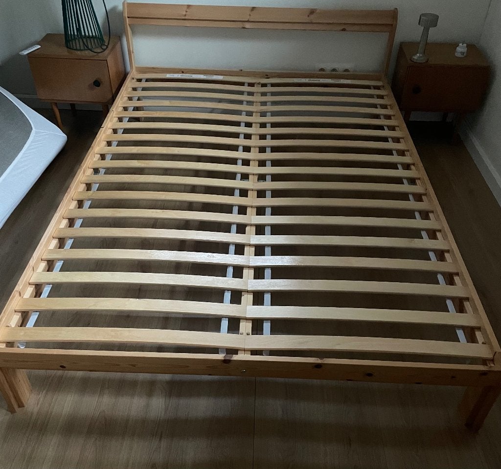 IKEA bed 1.40 mtr, Ophalen, Gebruikt, Bruin, Neutraal