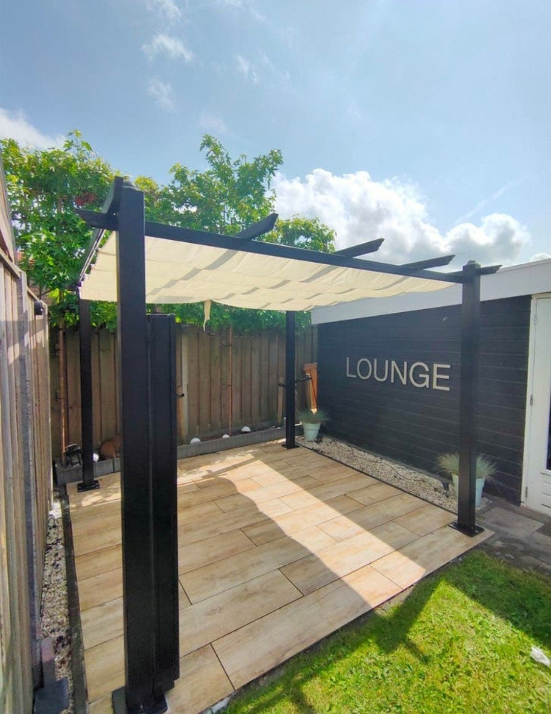 Aluminium pergola met schaduwdoek, Ophalen, Gebruikt