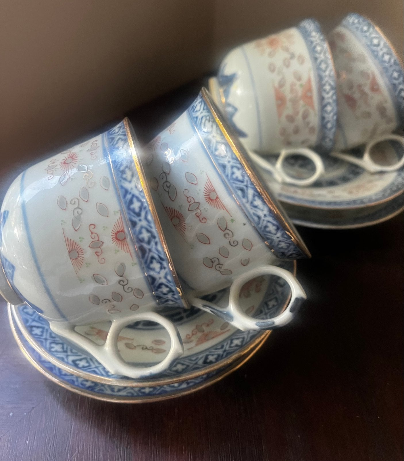 4 thee tassen model rijstkorrel met oortjes, Asiatique, Comme neuf, Enlèvement, Porcelaine