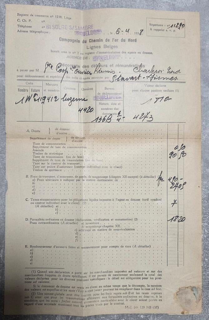 Timbre chemin de fer+Brasserie+Charbonnages+SNCB+Documents, Enlèvement, Comme neuf, Train, Autres types