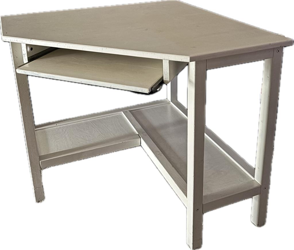 Bureau d'angle vintage en bois massif blanc, 90 cm, 90 cm, Vintage, Comme neuf