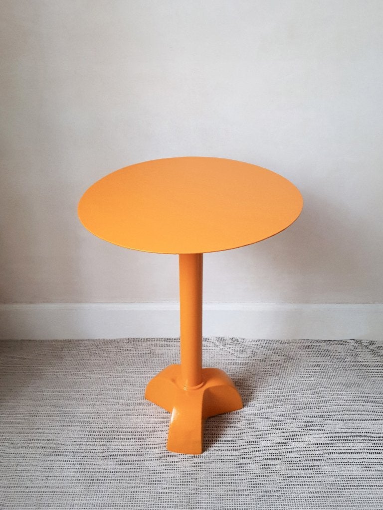 Table de bistrot vintage - métal & pied en fer forgé, Enlèvement ou Envoi, Rond, Comme neuf, 50 à 100 cm