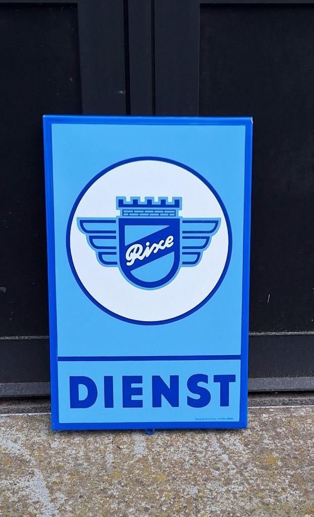 Origineel emaille reclamebord Rixe Dienst motorfietsen., Ophalen of Verzenden, Gebruikt, Reclamebord