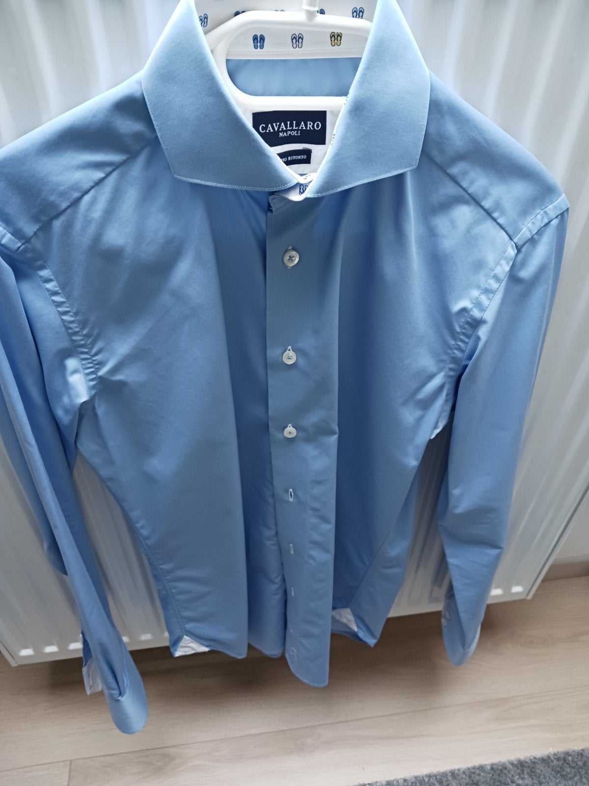 Blauw hemd merk Cavallaro net als nieuw te koop.M 38, Ophalen, Zo goed als nieuw, Blauw