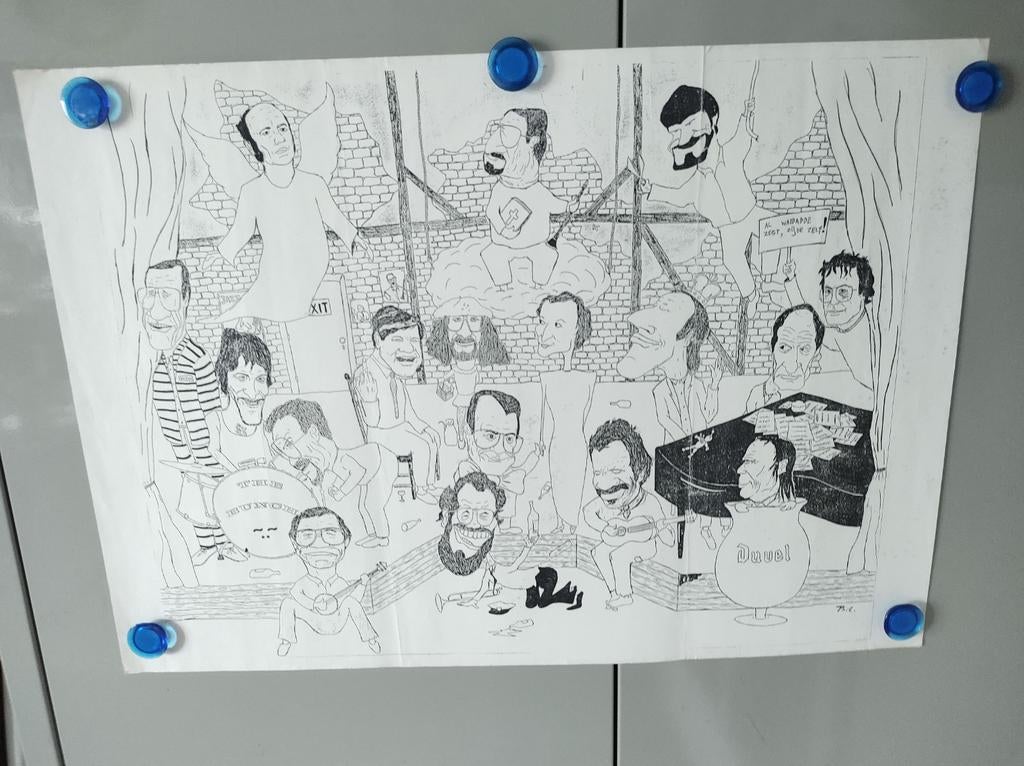 Karikatuur tekening Phil Lannoy, Bungh vrienden groep, Duvel, Diversen, Ophalen of Verzenden