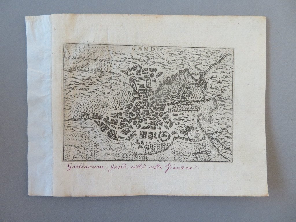 landkaart kopergravure Francesco Valegio Gent 1598 !, Boeken, Atlassen en Landkaarten, Voor 1800, Ophalen of Verzenden, Francesco Valegio