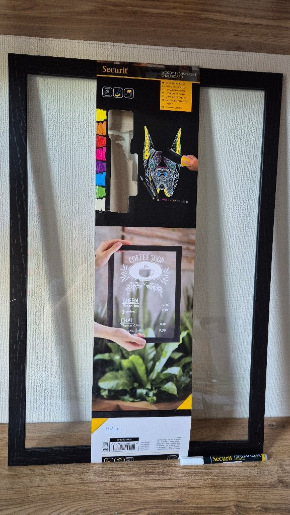 Krijtbord securit transparant in glas, Huis en Inrichting, Ophalen, Nieuw, Transparant, Glas