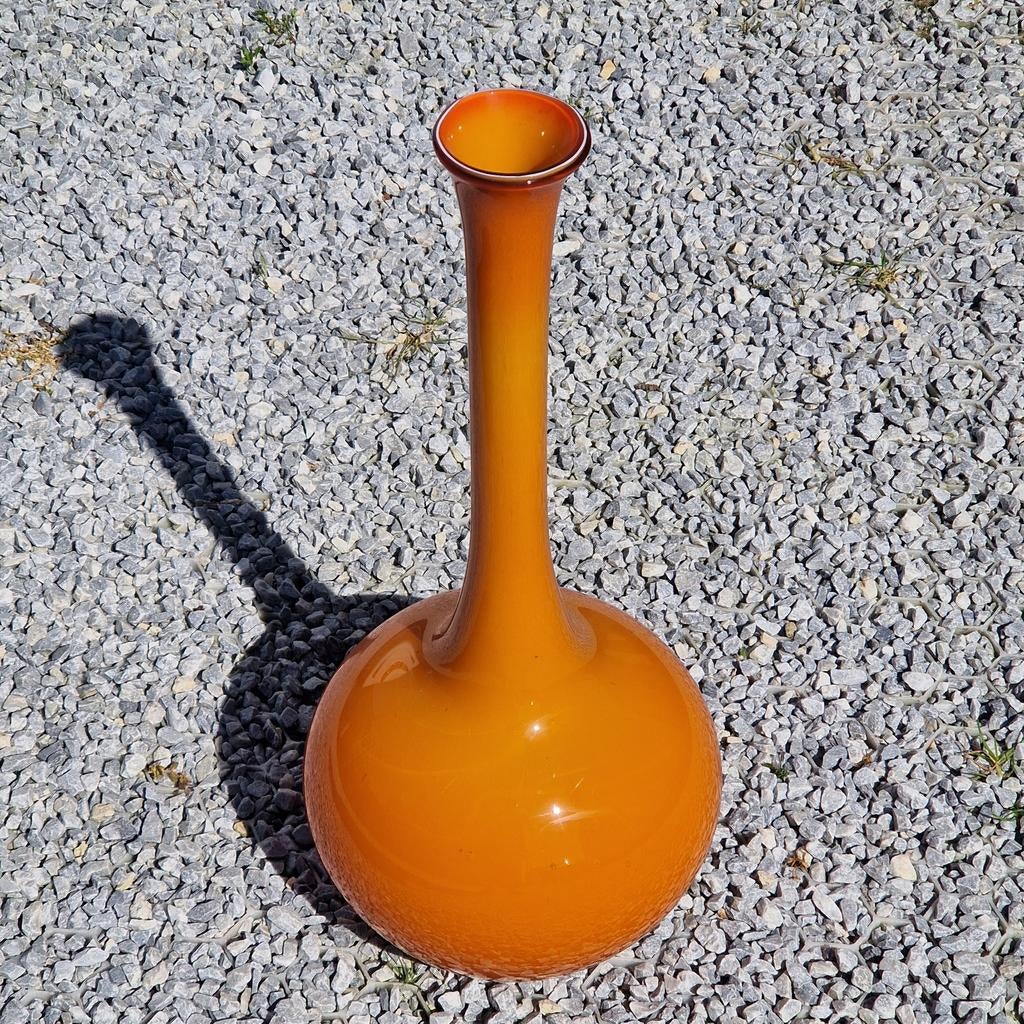 Fantastische oranje wit oranje mond geblazen vaas empoli, Ophalen of Verzenden