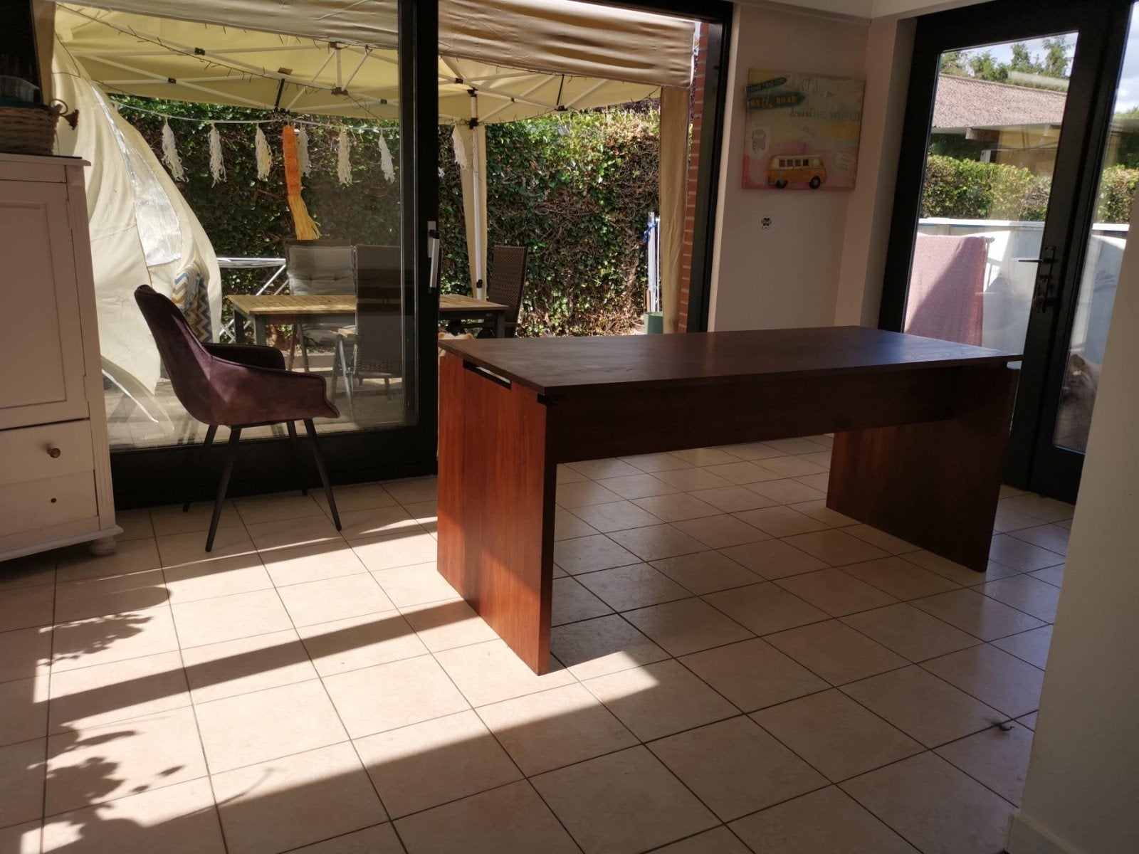 prachtige teak bureau, Huis en Inrichting, Bureaus, Ophalen, Kabelgoot, Bruin, Hout