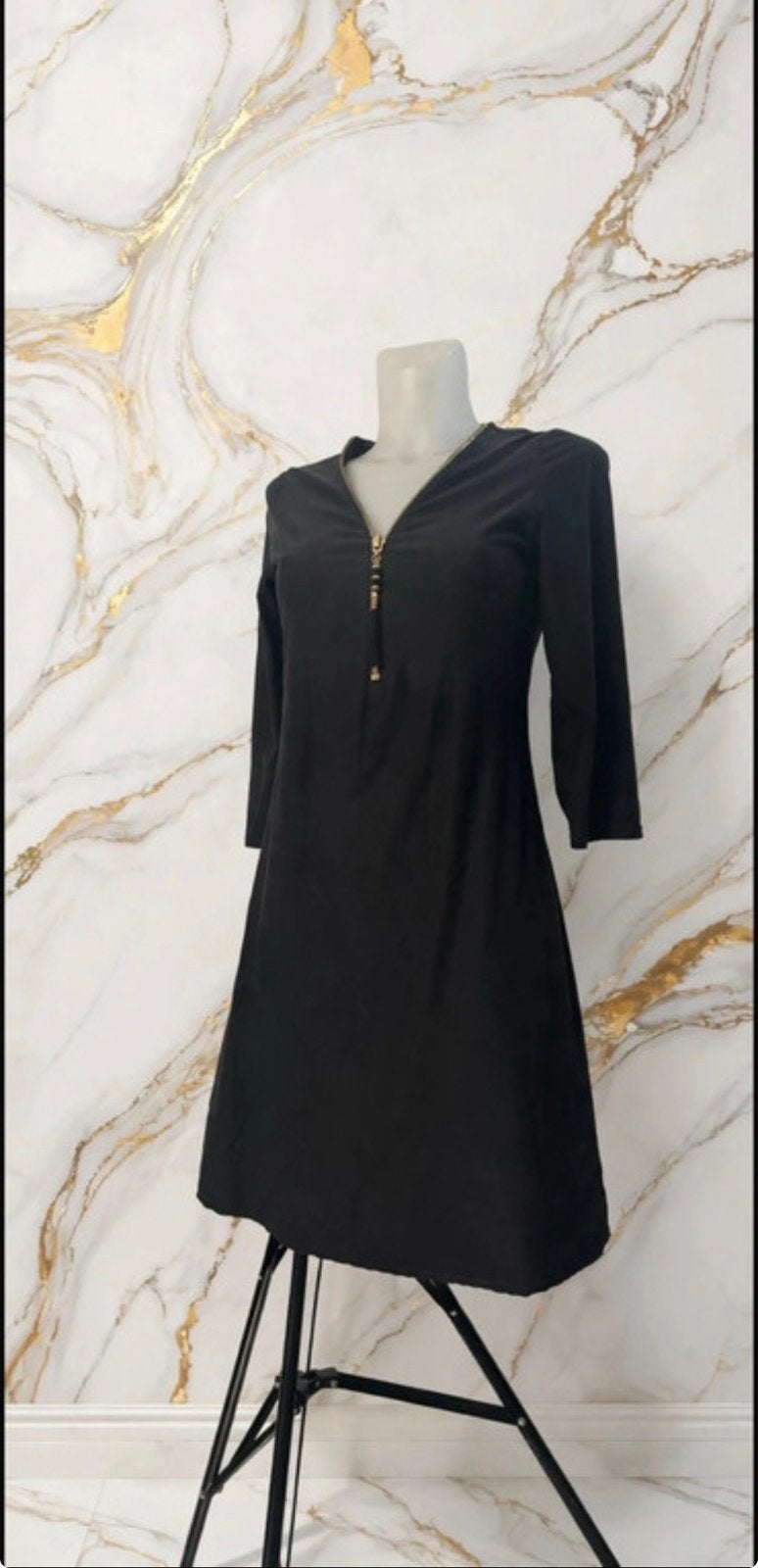 Zwarte jurk met ritssluiting - 3/4 mouwen, Kleding | Dames, Verzenden, Zo goed als nieuw, Maat 36 (S), Zwart