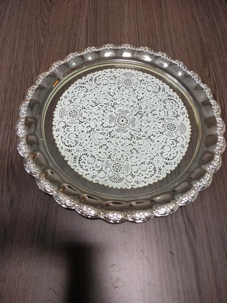verzilverd dienblad met kant, Antiek en Kunst, Ophalen