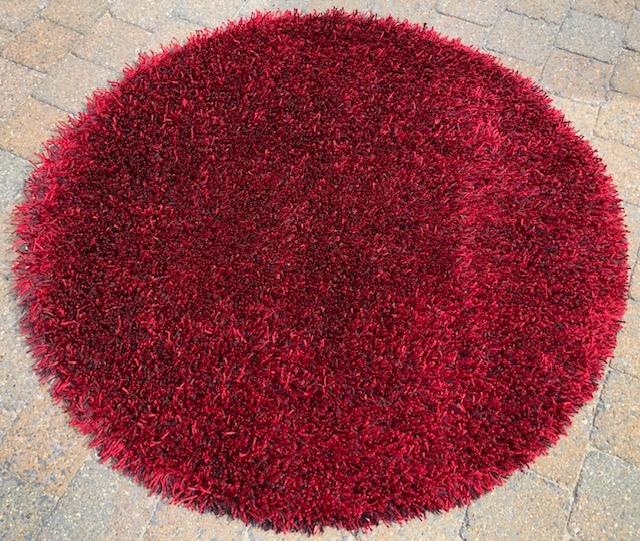 Tapis rond Shaggy couleur bordeaux (120 cm) : 20 €, Rouge, Rond, Comme neuf, 100 à 150 cm