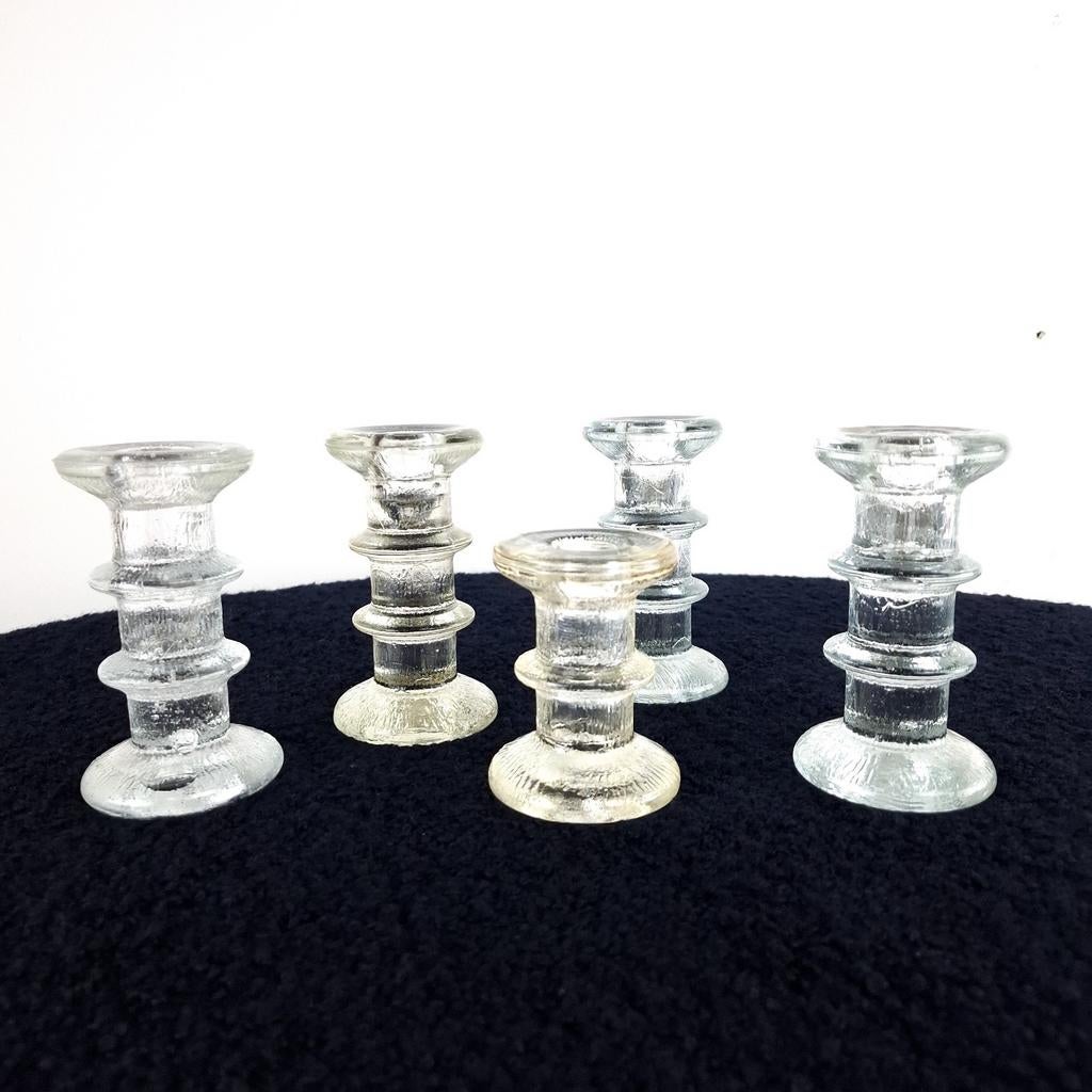 5x Vintage Pukeberg kandelaar glas Staffan Gellerstedt, Ophalen of Verzenden, Glas