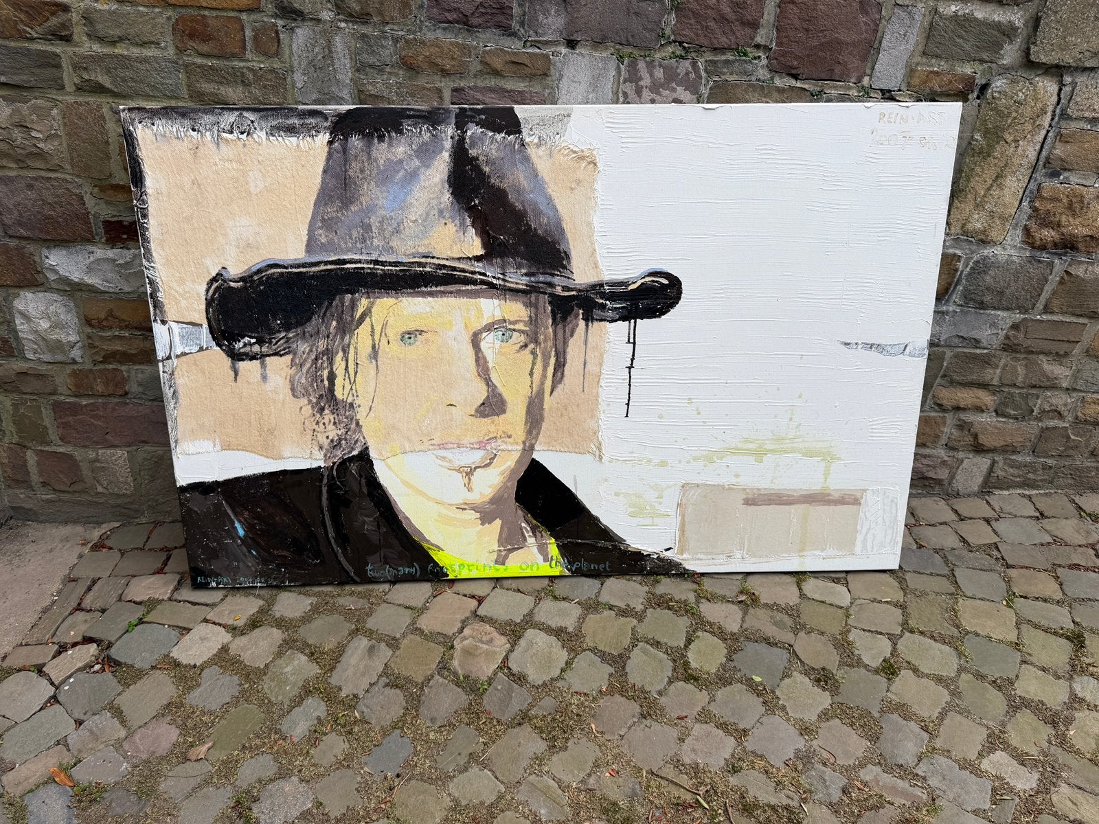 Kunstwerk van Rein-art, Antiquités & Art, Art | Peinture | Moderne, Enlèvement, Technique mixte, Portrait, Textile