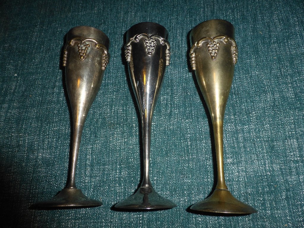 Set van 3 vintage messing champagneglazen, Ophalen of Verzenden, Gebruikt, Overige typen