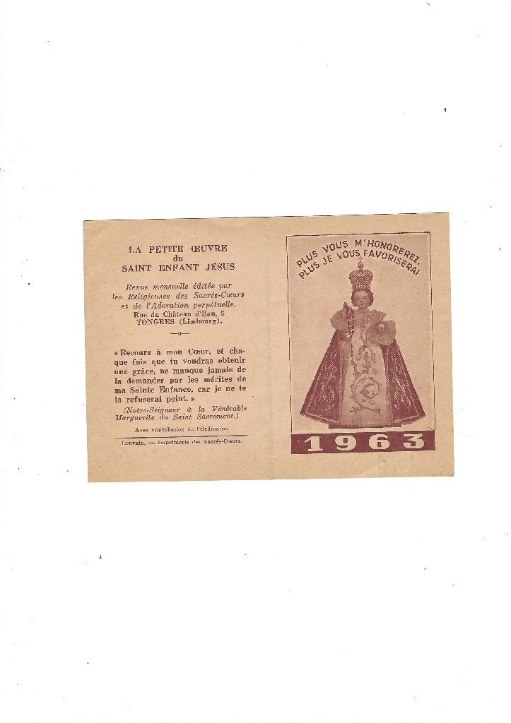 Calendrier de poche 1963, Enlèvement ou Envoi, Utilisé
