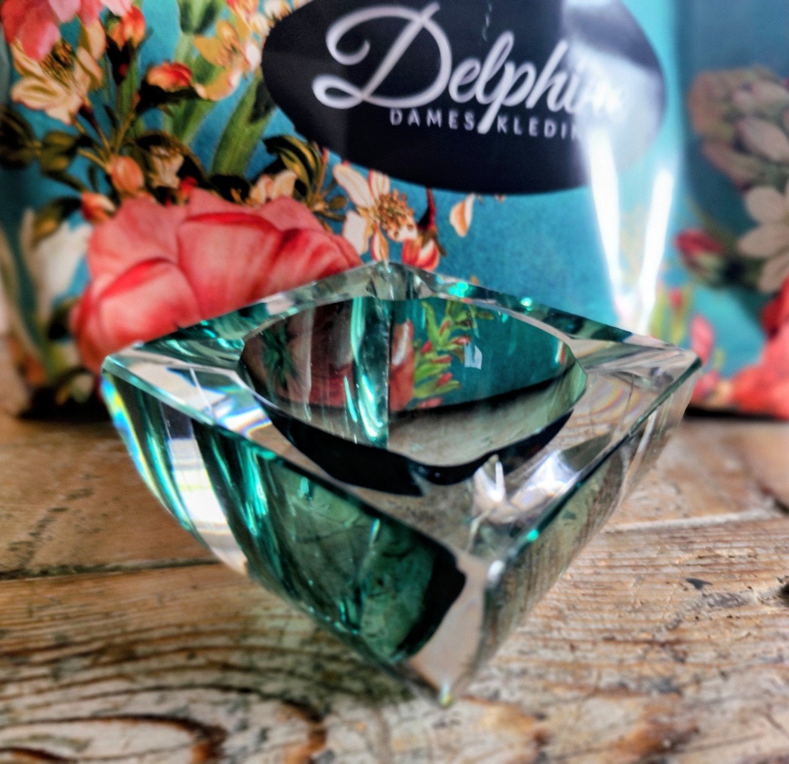 Kristal vintage asbak VSL groen, Ophalen of Verzenden