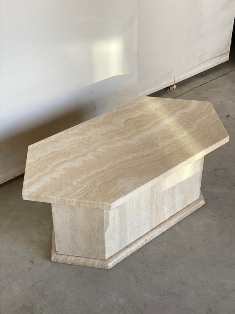 Vintage travertine coffeeetable, Huis en Inrichting, Ophalen, Zo goed als nieuw, Ovaal, Glas