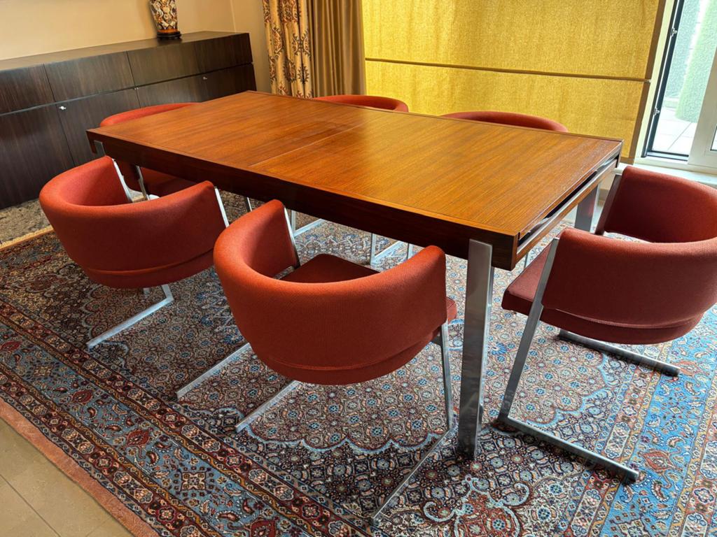 Uitschuifbare eettafel hout met 6 stoelen (perfecte staat), Enlèvement, Comme neuf, Cinq personnes ou plus, Rectangulaire