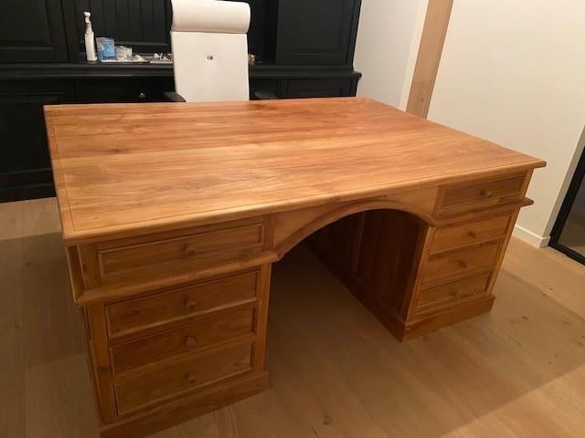 Teak Bureau/Partnerdesk 2 personen Bureau 180cm, Huis en Inrichting, Bureaus, Ophalen, Zo goed als nieuw