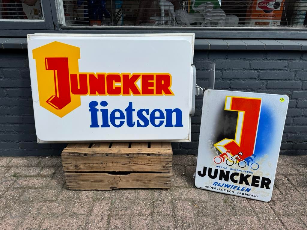 Juncker fietsen oude reclame lichtbak, Ophalen, Gebruikt, Lichtbak of (neon) lamp
