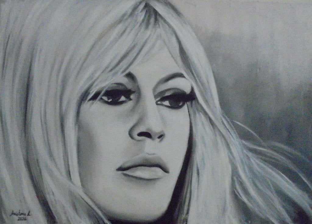 Brigitte Bardot peinture à l'huile (50x70 cm), Peinture à l'huile, Enlèvement ou Envoi, Autres matériaux, Portrait