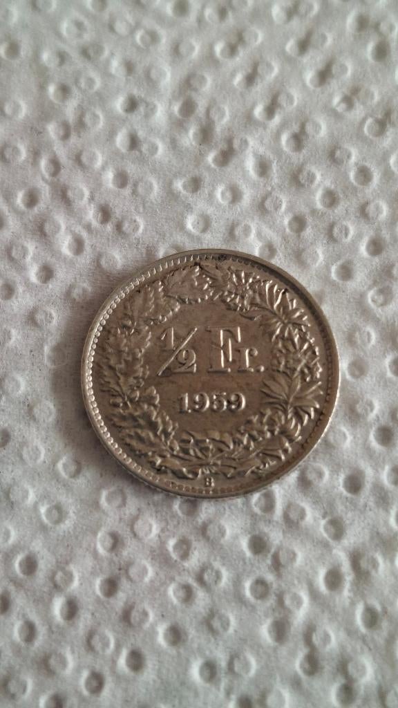 Zwitserland 50 cent zilver 1959, Verzenden, Overige landen, Losse munt, Zilver