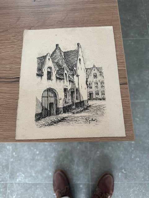 ets Albert Goethals huis met poort, Ophalen, Ets, 19 cm, Architectuur