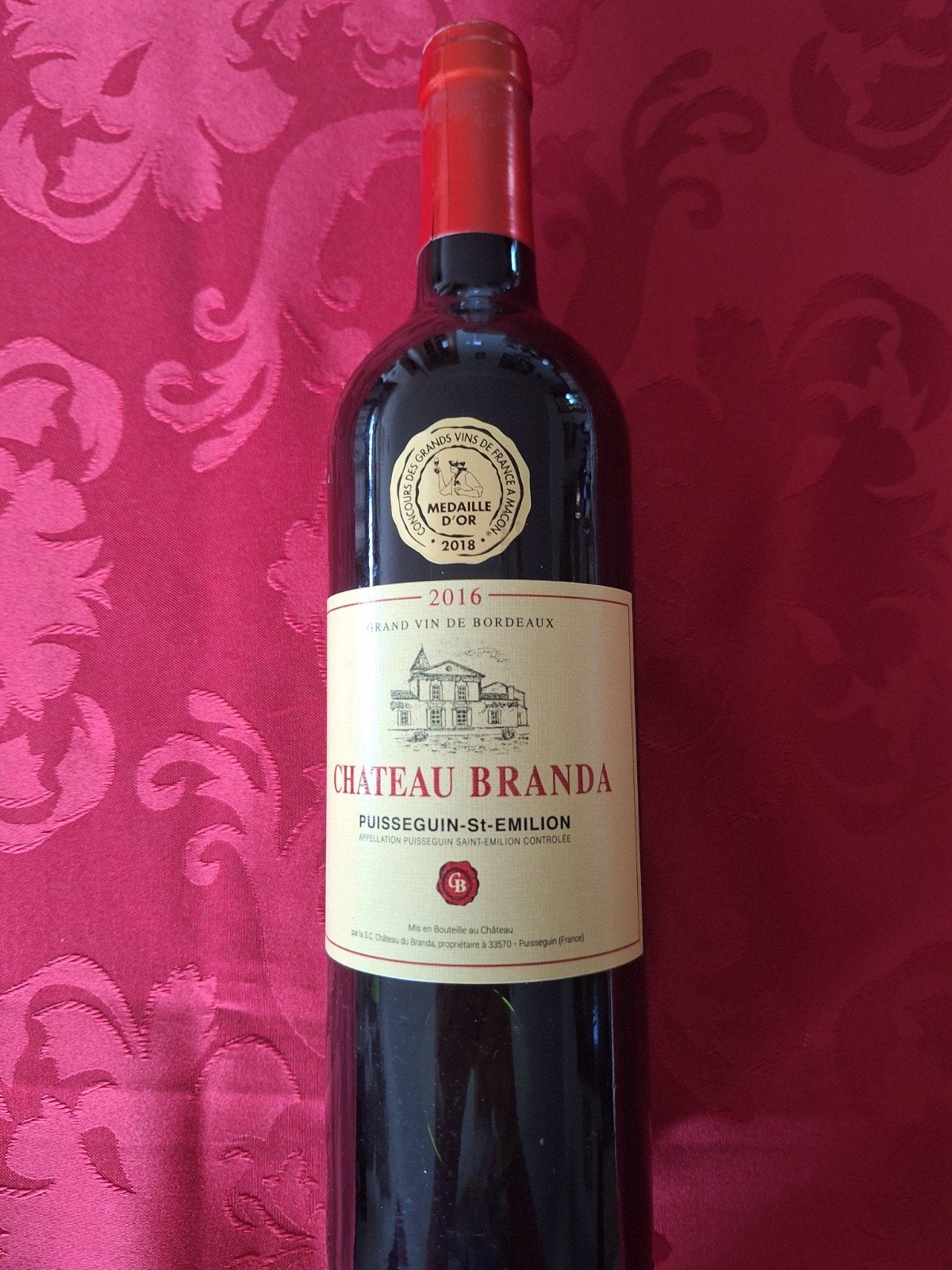 vin rouge Puisseguin- St- Emilion, chateau Branda 2016, Collections, Neuf, Pleine, Enlèvement, Vin rouge