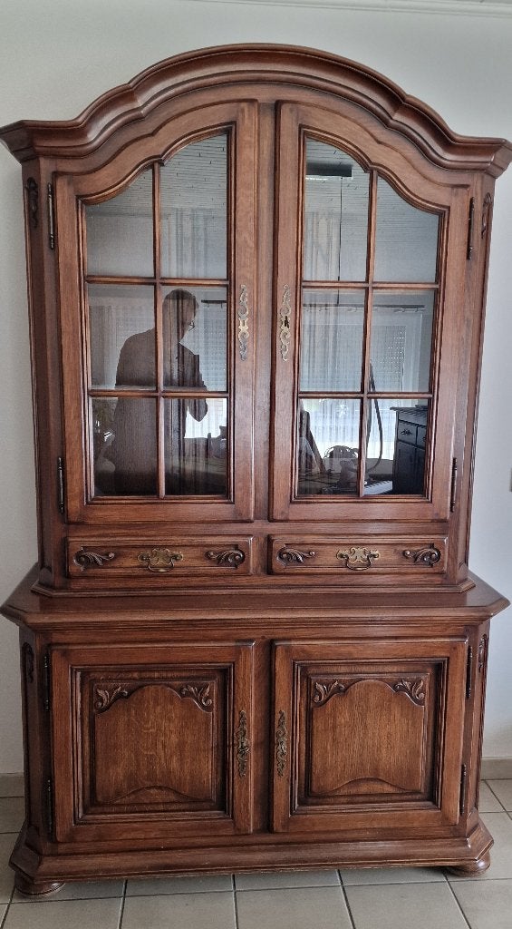 Vitrinekast in franse eik, Ophalen, Glas, 200 cm of meer, Zo goed als nieuw