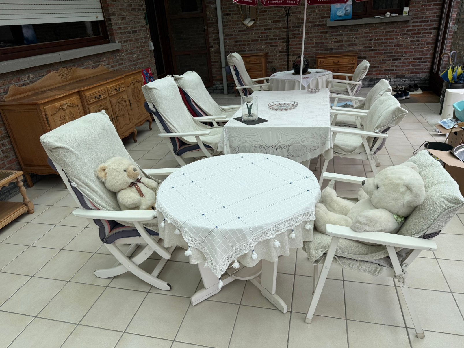 8 delige houten tuinset gratis, Tuin en Terras, Ophalen, Bijzettafel, Tuinset, Hout