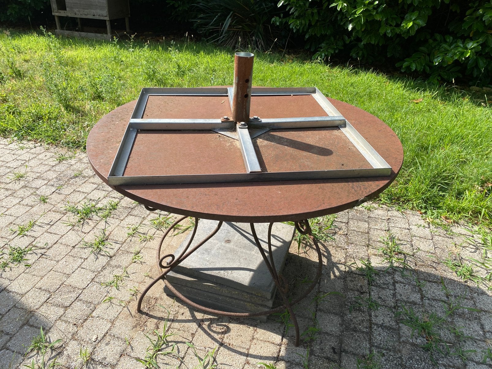 Oude teakhouten tuinset en metalen tafel, Enlèvement, Comme neuf