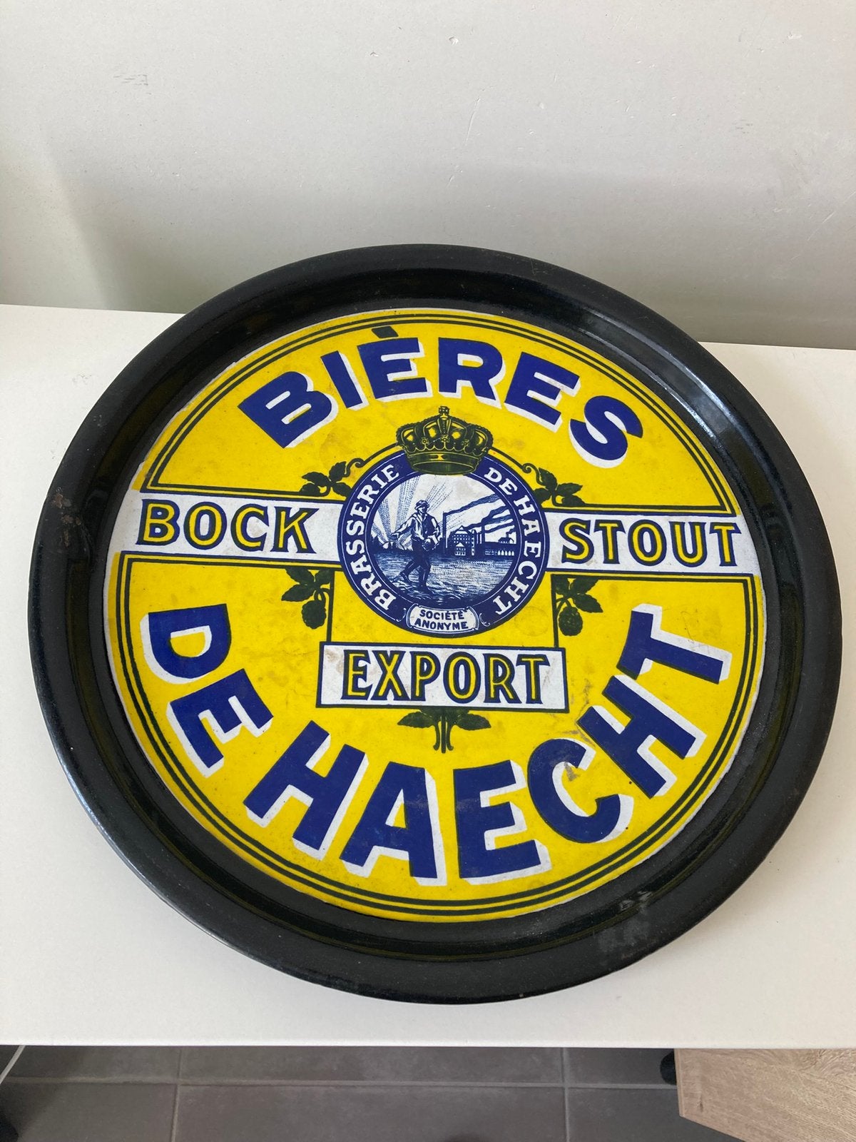 Emaille Bières De Haecht bierplateau, Verzamelen, Ophalen of Verzenden, Gebruikt