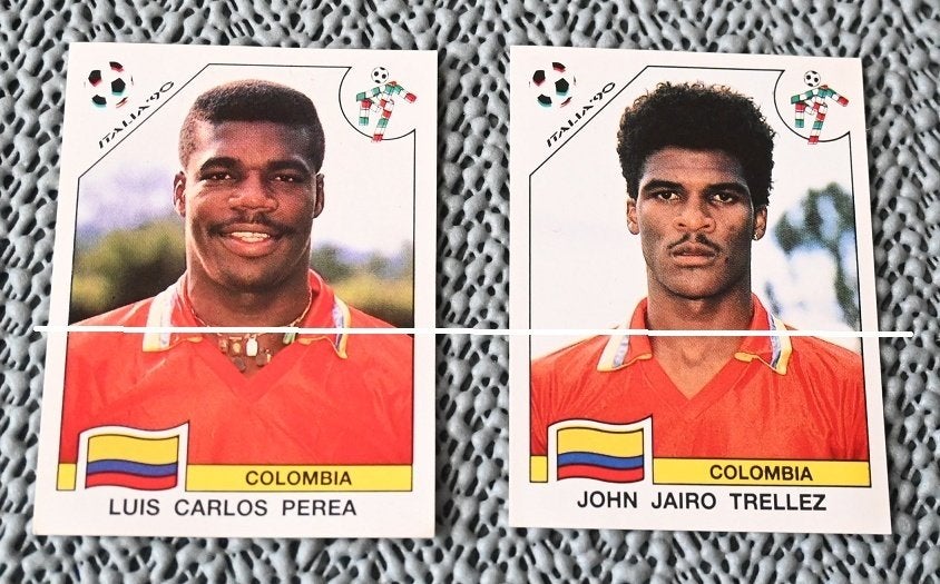 Panini Italia 90 Colombia Carlos Perea en John Trellez, Verzenden, Nieuw, Poster, Plaatje of Sticker