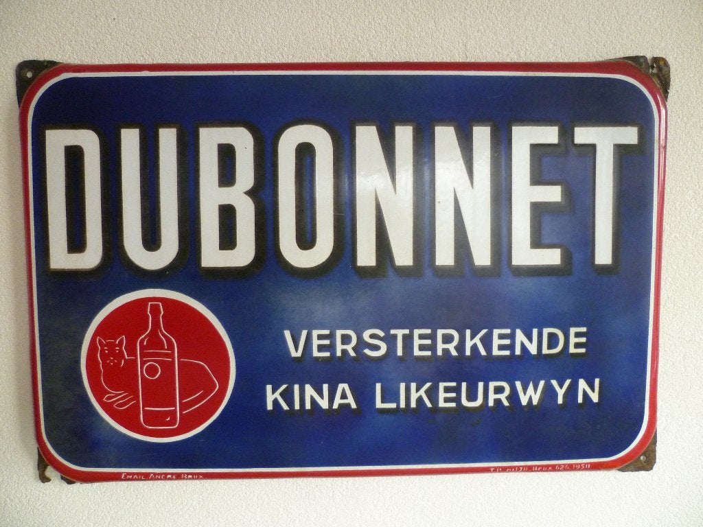 EMAILLE RECLAMEBORD"DUBONNET KINA LIKEURWYN"UIT 1950, Ophalen of Verzenden, Gebruikt, Reclamebord