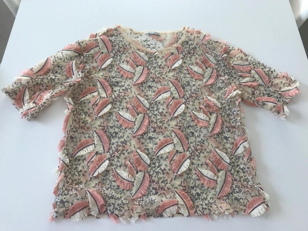Wit/roos doorzichtig bloesje van Zara maat S, Kleding | Dames, Zara, Ophalen of Verzenden, Zo goed als nieuw, Roze