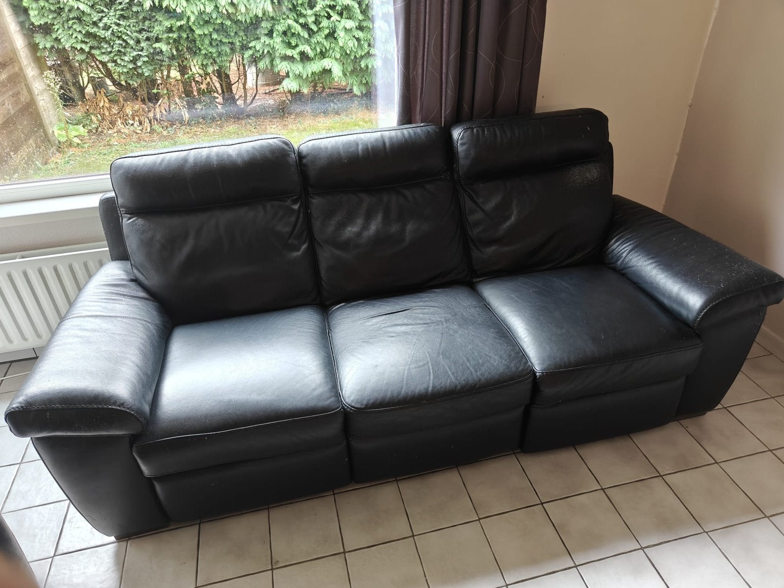 Zwarte relax driezit GRATIS, Ophalen, Gebruikt, Driepersoons, Leer