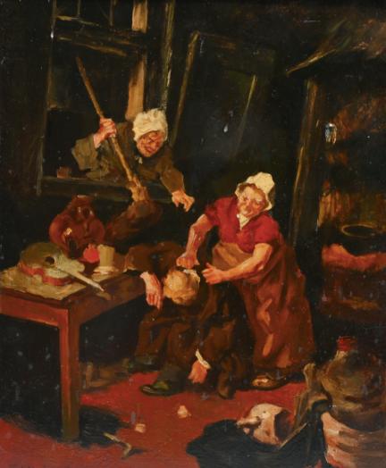 Piet Verhaert (1852-1908): Huiselijke scene (35,5 x 42 cm), Enlèvement ou Envoi