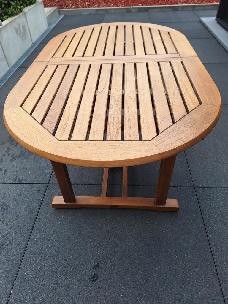 Ovaal Houten tuintafel in teakhout., Ophalen, Ovaal, Teakhout