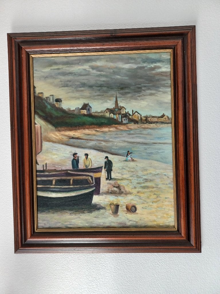 Schilderij 'Strandtafereel', Antiek en Kunst, Ophalen, Gesigneerd, Doek