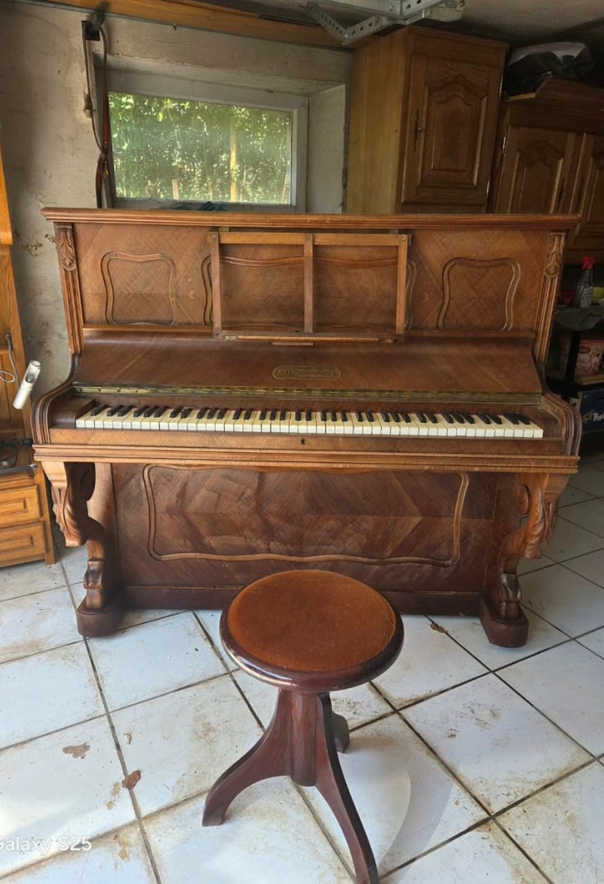 Piano droit, Musique & Instruments, Pianos, Brillant, Brun, Enlèvement, Utilisé