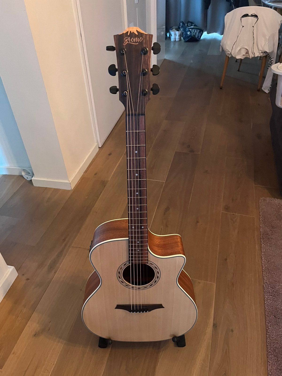 Bromo Gitaar + staander + tas, Musique & Instruments, Instruments à corde | Guitares | Basses, Enlèvement, Comme neuf, Semi-acoustique