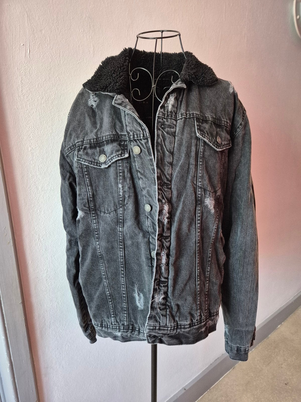 Veste en jean fourrée zara XL, Kleding | Heren, Jassen | Winter, Zara, Zwart, Maat 56/58 (XL), Ophalen of Verzenden