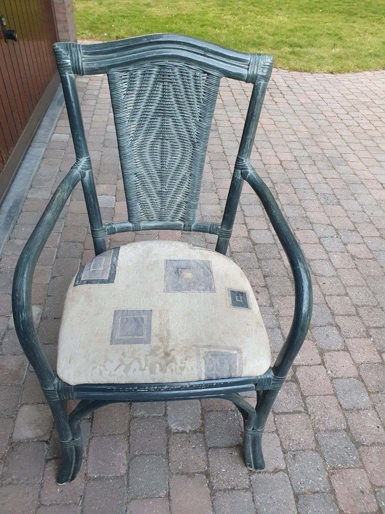 Eetstoel Rotan Grijs, Huis en Inrichting, Stoelen, Ophalen, Gebruikt, Stof, Grijs