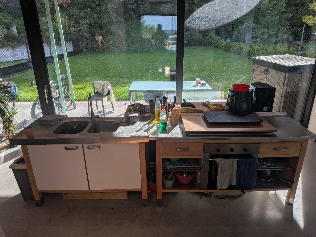 Tijdelijke keuken inclusief toestellen, Ophalen, Gebruikt, Staal of Inox, Overige kleuren