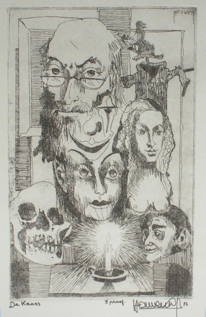 Joris Houwen (1925-1998): De Kaars (43 x 53 cm), Ophalen of Verzenden, Ets, Gesigneerd