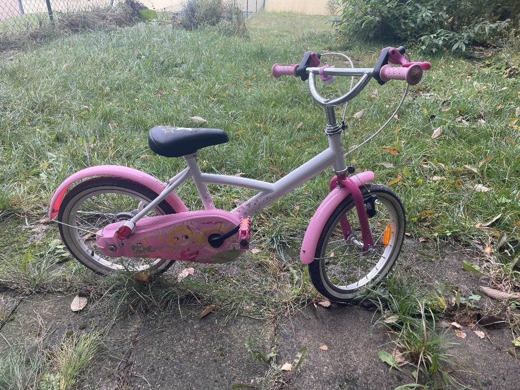 Vélo enfant B'Twin 16 pouces – Rose et blanc, Vélos & Vélomoteurs, Frein à tambour, 16 à 20 pouces, Enlèvement, Utilisé