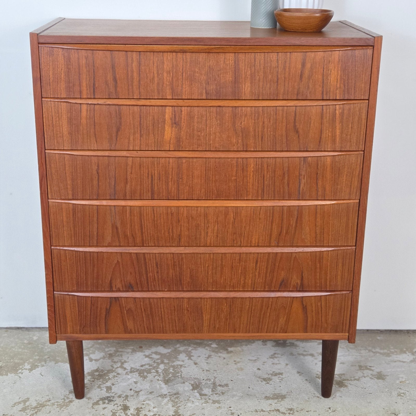 Vintage Deens ladekast, teak jaren 60 Scandinavisch, Ophalen, Kast, Voetruimte, 90 tot 105 cm