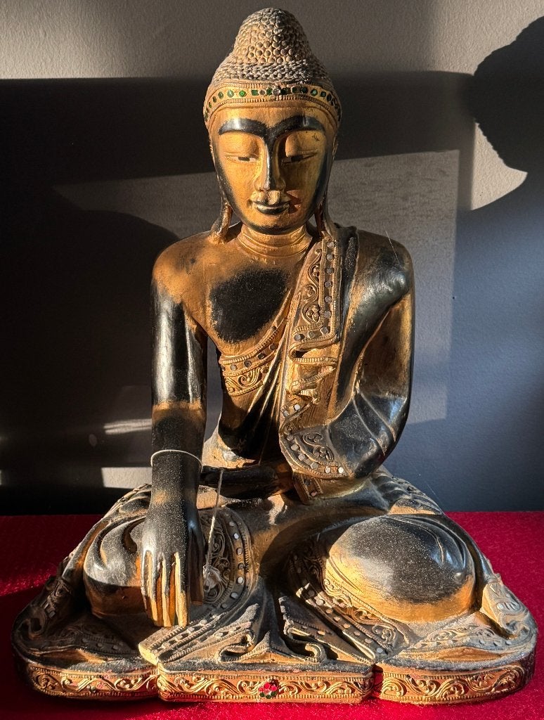 Ancienne statue de Bouddha Mandalay en Bois - Birmanie 1950, Antiquités & Art, Enlèvement ou Envoi